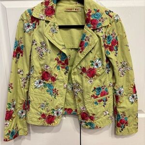 Johnny Was Floral Embroidered Jacket - Green